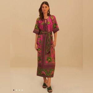 FARM RIO Pink Ana Tapestry Maxi Dress Size Extra Small XS fits S Small